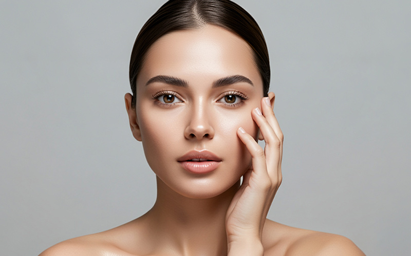 Woman with smooth, radiant skin after peels and microdermabrasion treatment.